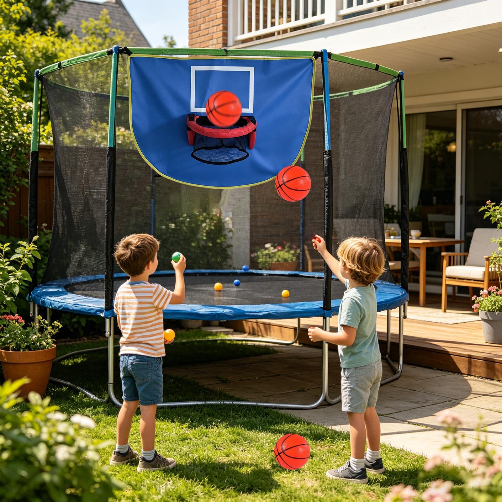 Kids Outdoor Basketball Hoop - Trampoline Hoop with Pump & 3