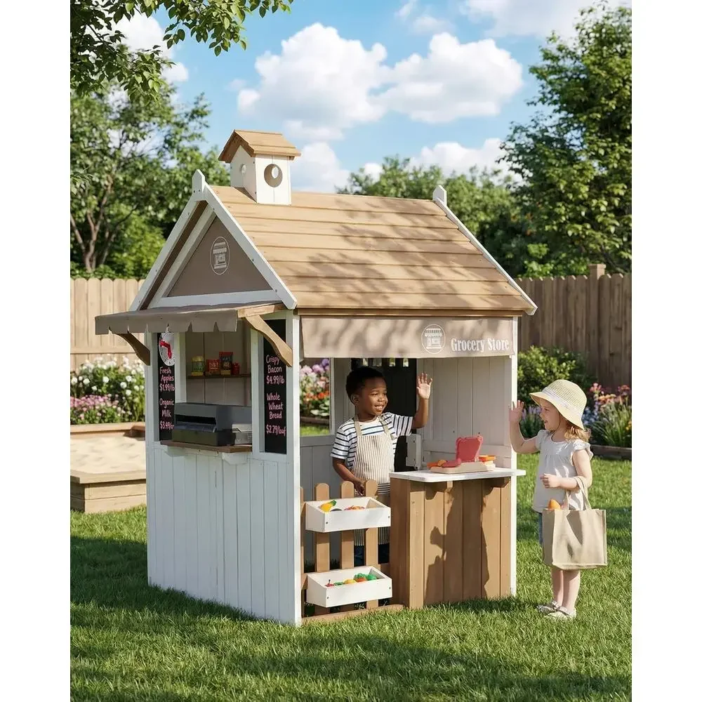 2-in-1 Kids Outdoor Playhouse, - Kids Outdoor Chalkboard recension och pris