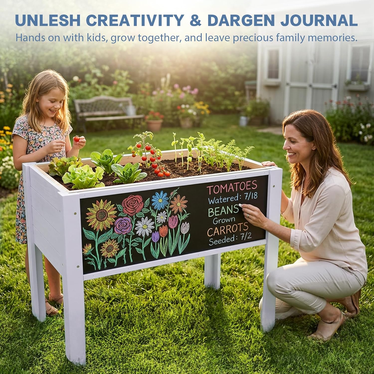 Kids Raised Garden Bed with DI - Kids Outdoor Chalkboard recension och pris
