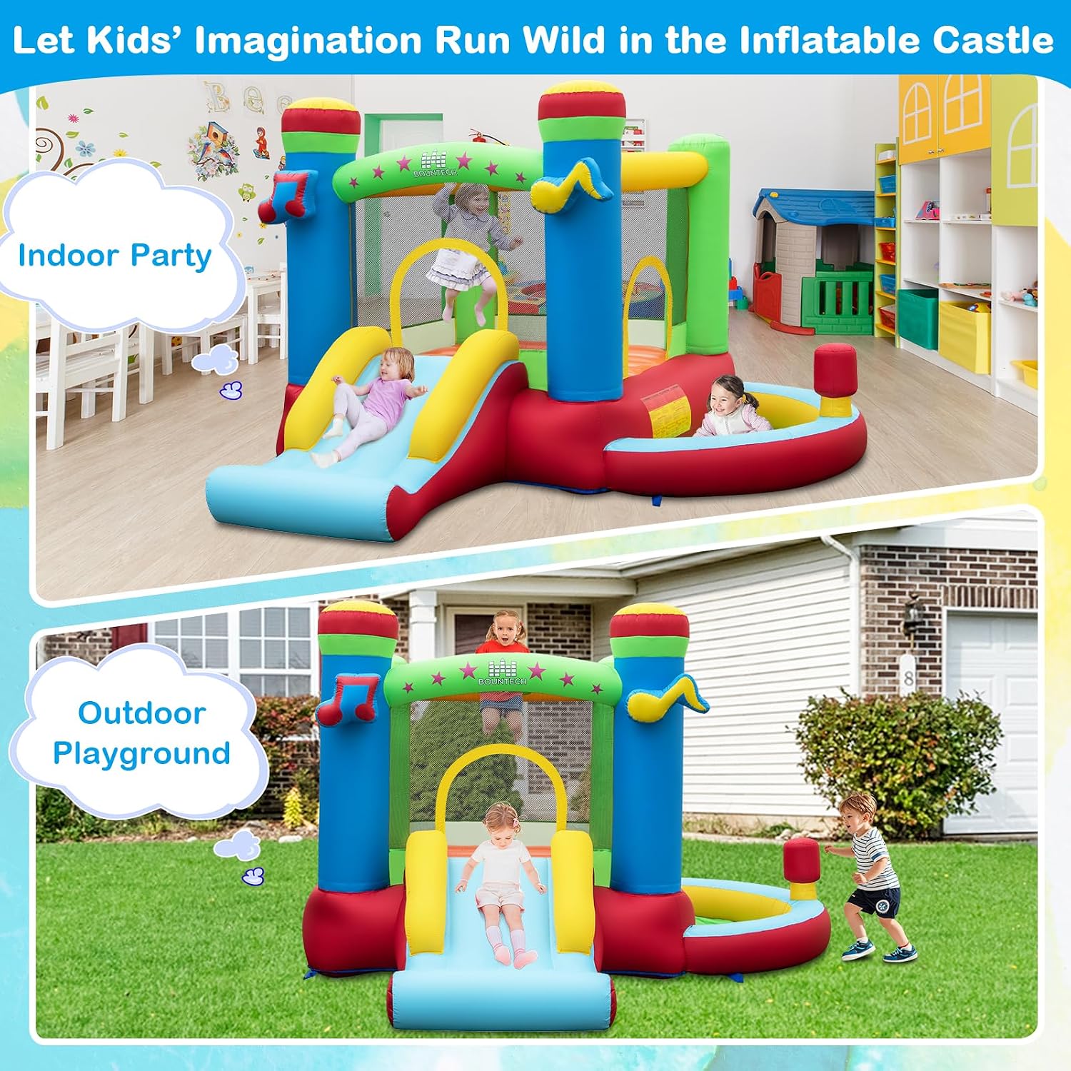 Inflatable Bounce House with B - Kids Outdoor Basketball Hoop recension och pris