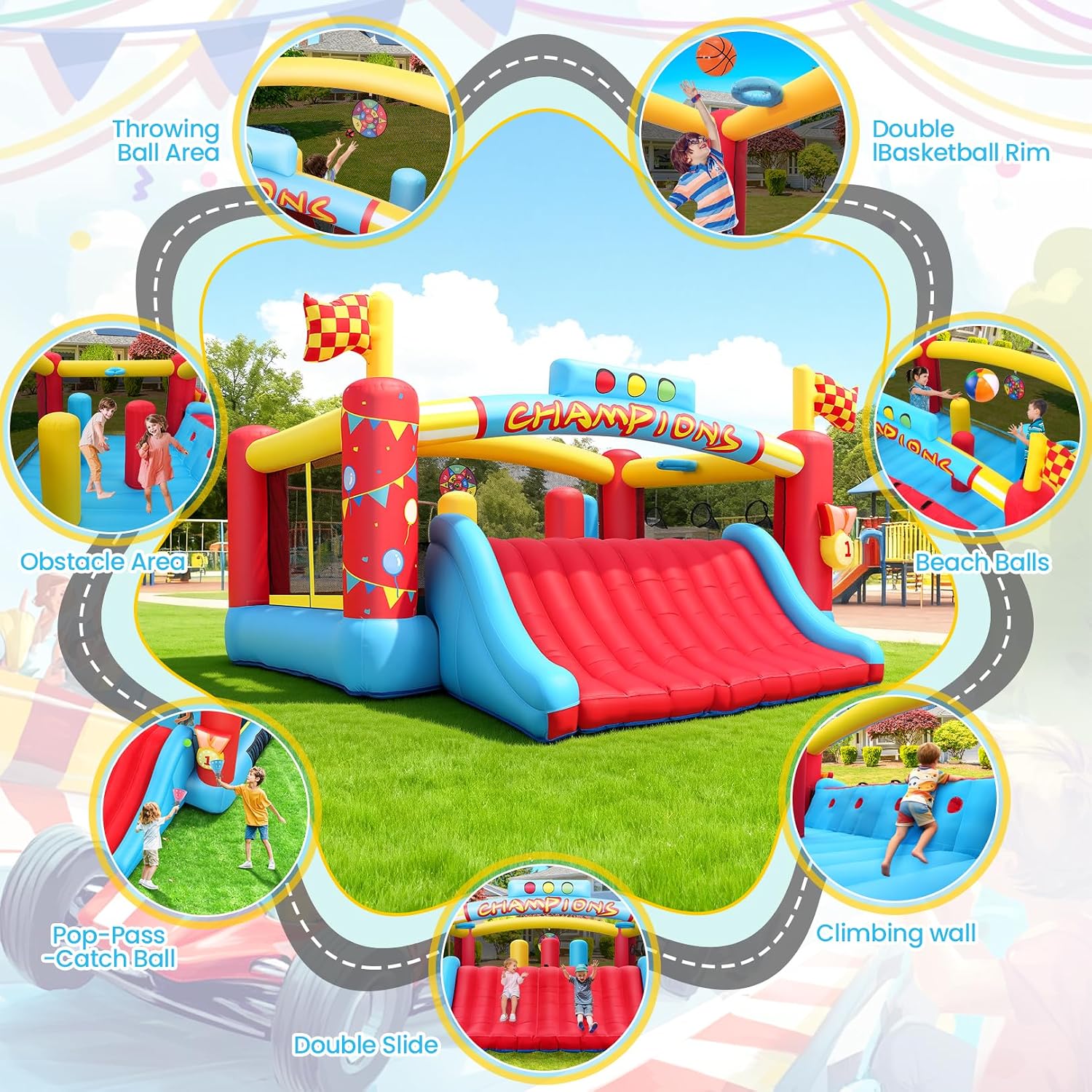 13FT Big Inflatable Bounce Hou - Kids Outdoor Basketball Hoop recension och pris