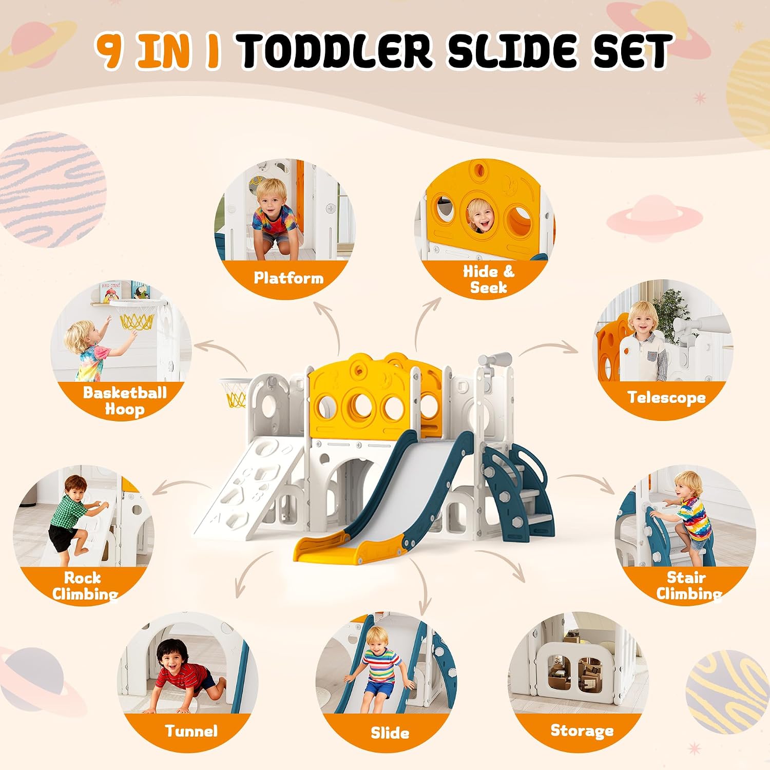 9 in 1 Toddler Slide Set Playg - Kids Outdoor Basketball Hoop recension och pris