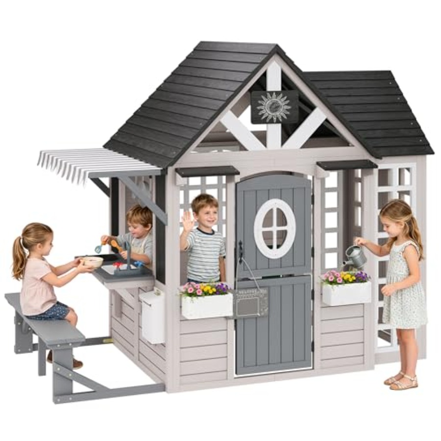 Outdoor wooden playhouse for k - Kids Outdoor Chalkboard recension och pris